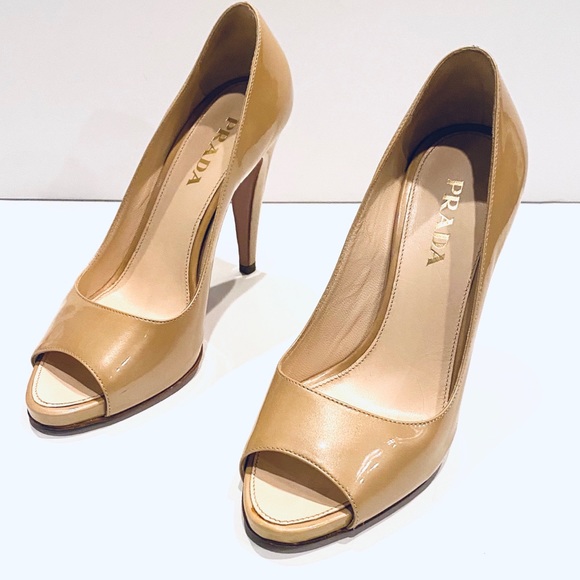 Prada Patent Leather Peep Toe Heel Nude - Picture 5 of 16